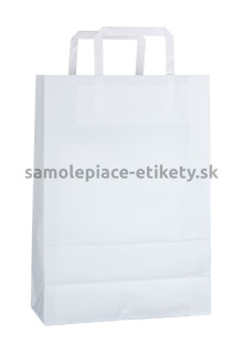 Papierová taška 23x10x32 cm s plochými papierovými držadlami, biela