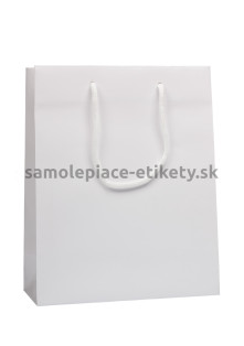 Papierová taška 16x8x25 cm s bavlnenými držadlami, biela lesklá