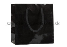Papierová taška 14x7x14 cm s bavlnenými držadlami, čierna lesklá