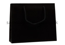 Papierová taška 32x10x27,5 cm s bavlnenými držadlami, čierna lesklá