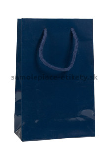 Papierová taška 16x8x25 cm s bavlnenými držadlami, modrá lesklá