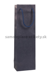 Papierová taška na fľašu, 12x9x40 cm, s bavlnenými držadlami, modrá
