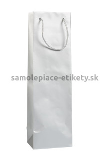 Papierová taška na fľašu, 12x9x40 cm, s bavlnenými držadlami, strieborná matná